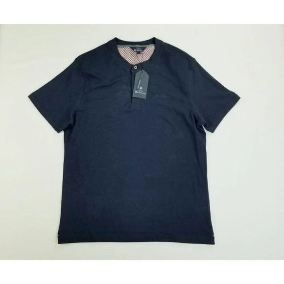 Ben Sherman Medium Regular Fit Henley Embroidered Logo Navy Blazer Short Sleeve - Picture 1 of 13